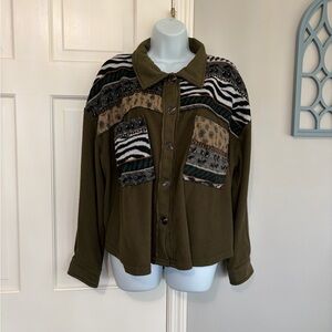 LA MIEL Olive Patchwork Utility Jacket with Animal Print Accents
